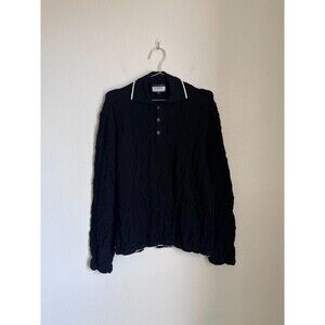 VTG COOGI Men's 3D Knit Polo Sweater in Solid Black Size LARGE